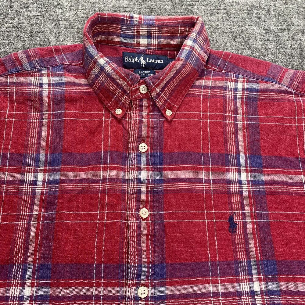 Vintage Ralph Lauren Shirt Mens Extra Large Red Plaid Heavyweight Cotton Y2K